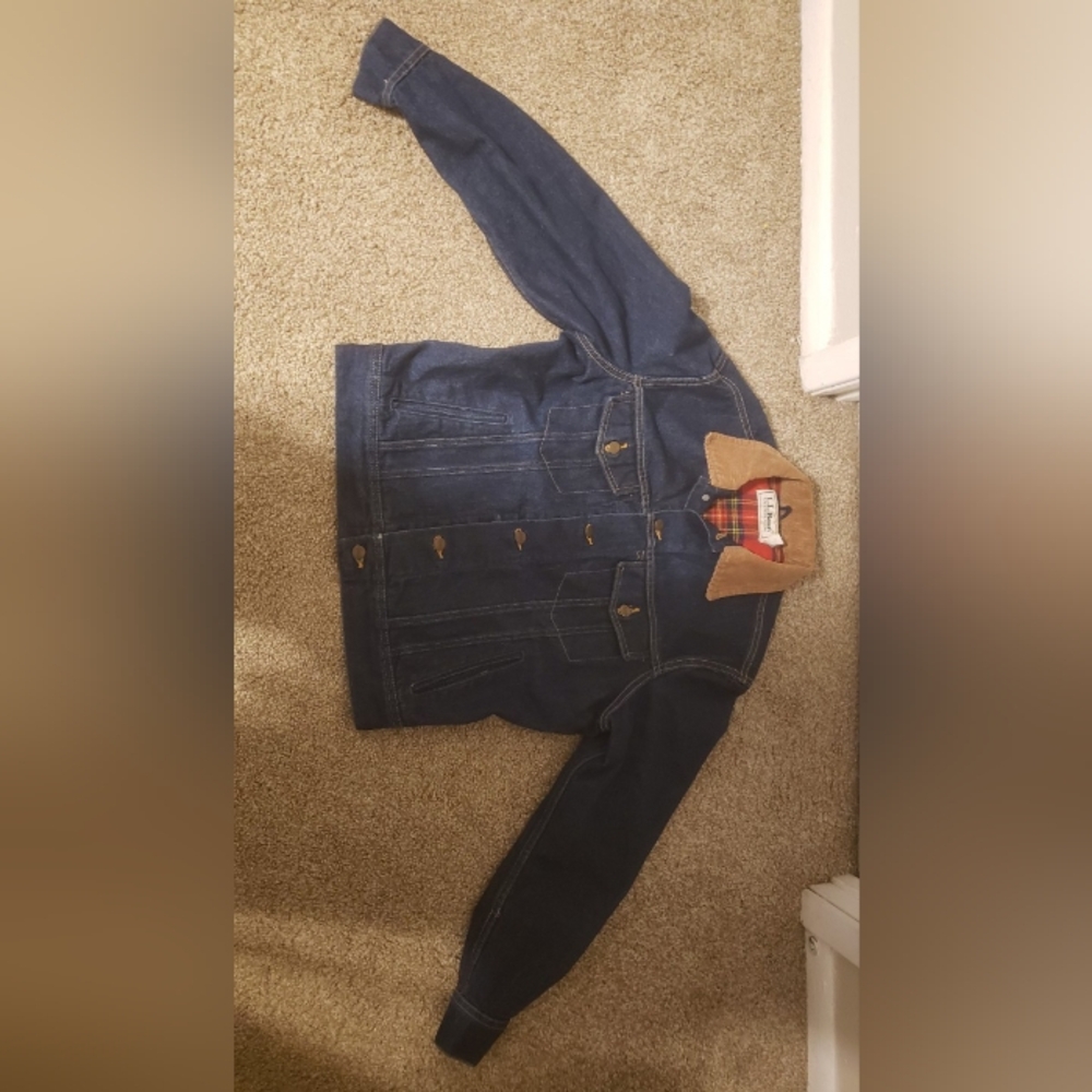 Vintage LL Bean Trucker Jacket Plaid Lined Denim